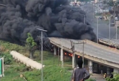 Tanker catches fire under Otedola Bridge, Lagos